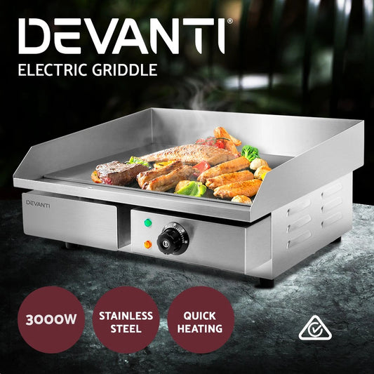 Devanti Commercial Electric Griddle BBQ Grill Pan Hot Plate Stainless Steel