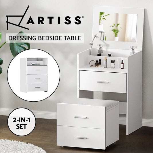 Artiss 2-in-1 Dressing Table Stool Set Bedside Table White