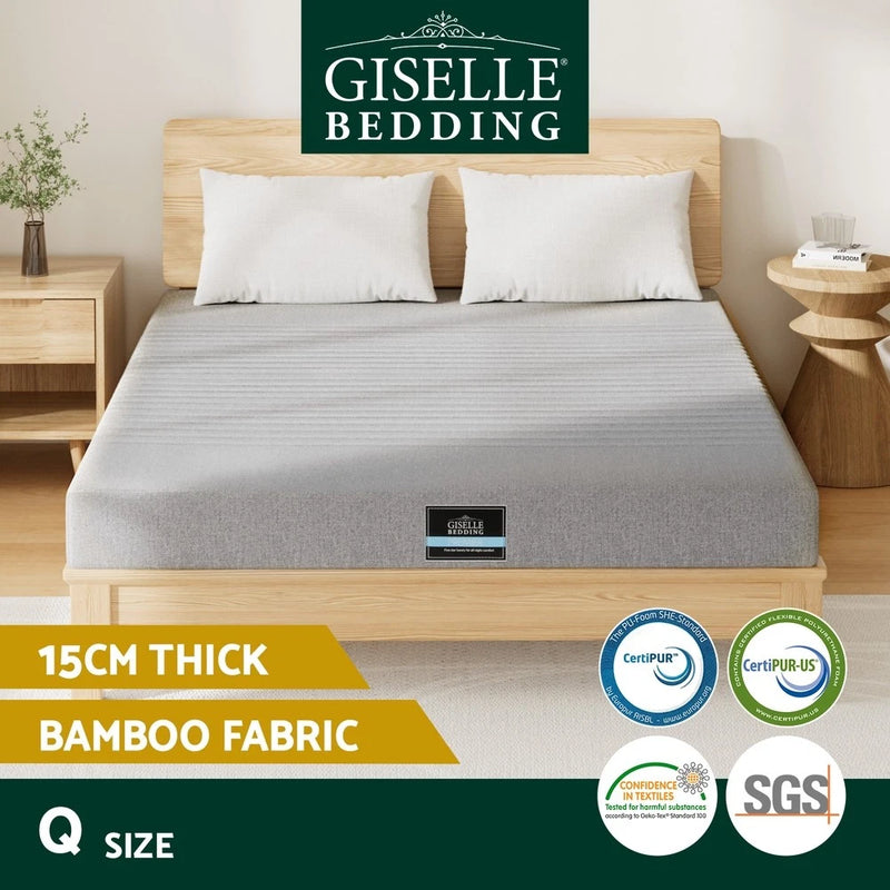 Giselle Bedding Cool Gel Memory Foam Mattress Charcoal Bamboo Cover 15cm QUEEN