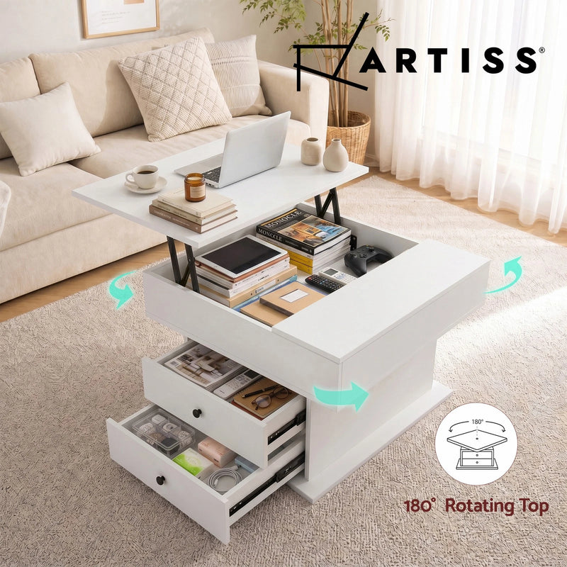 Artiss Lift Top Coffee Table Centre Table with Rotating Top Hidden Storage White
