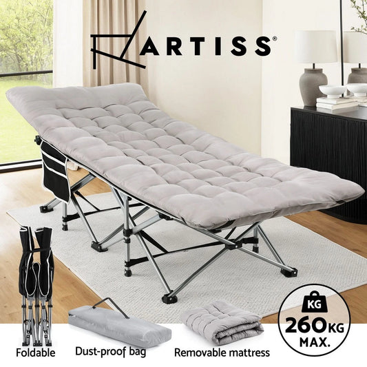 Artiss Folding Bed With Mattress Heavy Duty Camping Cot Portable Grey 185CM