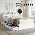 Artiss Bed Frame KING SINGLE Size with Charging Ports and 2 Drawers White