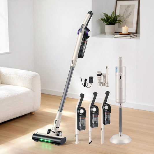 Devanti Cordless Vacuum Cleaner with Auto-Empty Dust Station 18kPa Suction, Oat