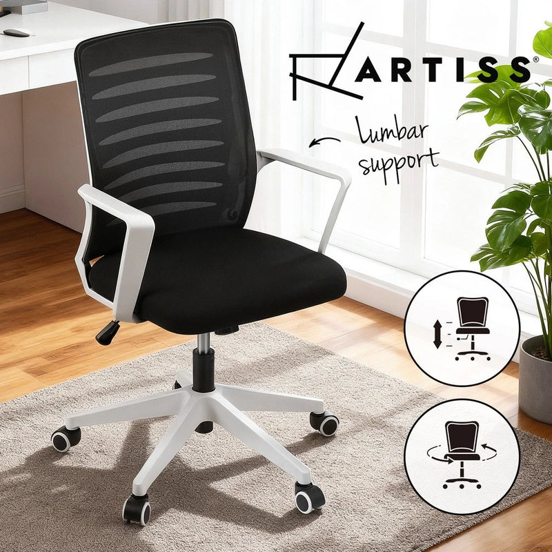 Artiss Mesh Office Chair Lumbar Support Swivel Computer Desk Chair Black White
