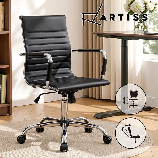 Artiss Office Chair Conference Computer Desk Chairs PU Leather Mid Back Black