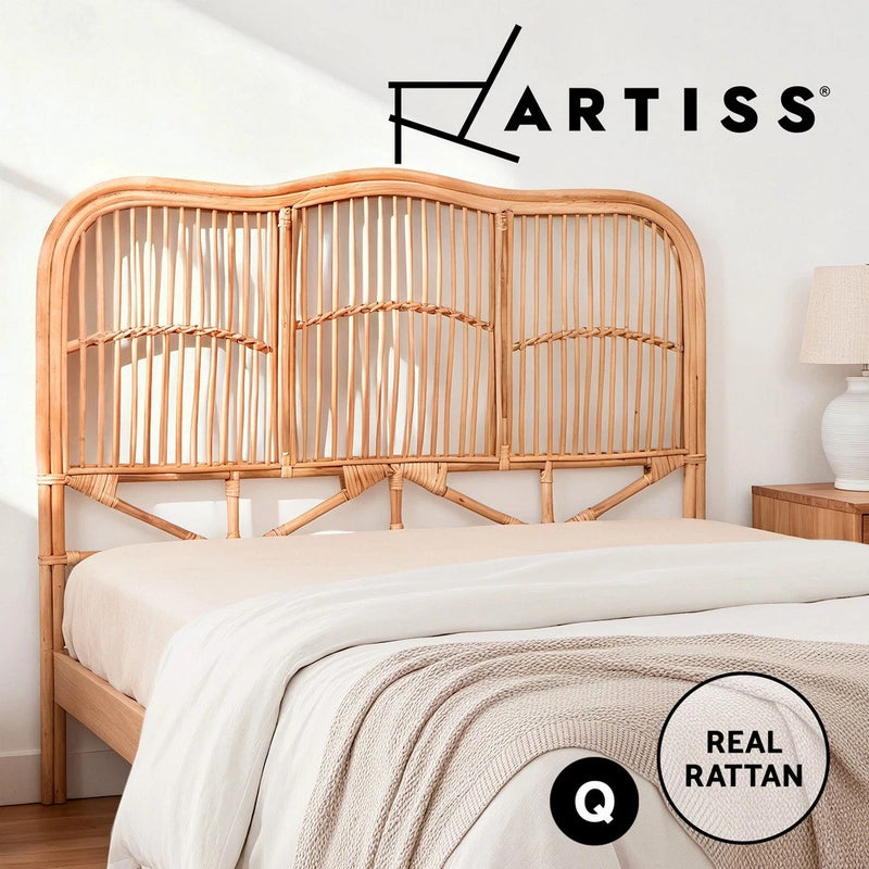 Artiss Bed Head Headboard Rattan Bed Frame Bedroom Base QUEEN Size Pine NERO