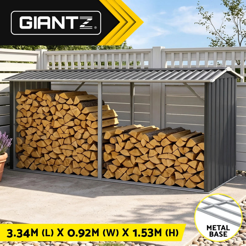 Giantz Firewood Storage Shed Outdoor Log Rack Galvanised Steel Wood Stand Grey