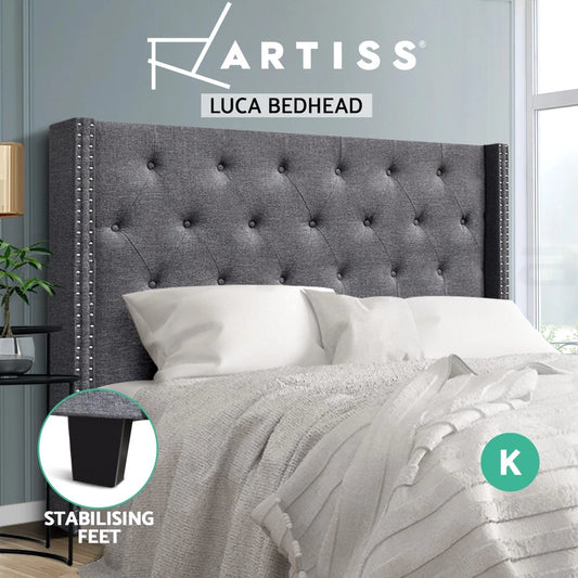 Artiss Bed Frame KING Size Bed Head Headboard Bedhead Base Fabric Grey LUCA