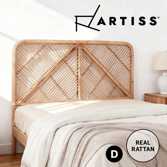 Artiss Bed Head Headboard Rattan Bed Frame Bedroom Base DOUBLE Size Pine FRED
