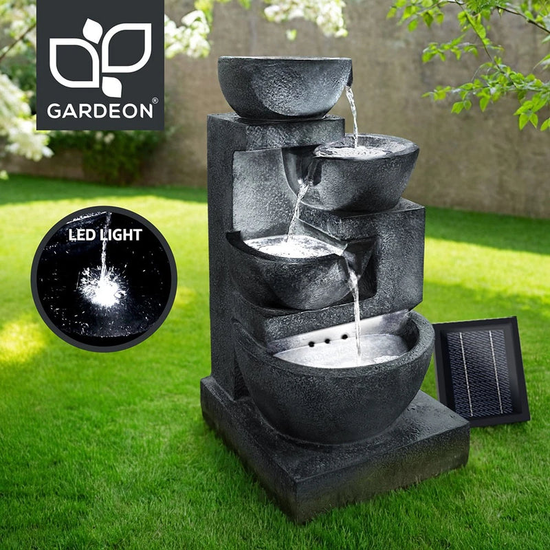 Gardeon Solar Fountain Water Feature Bird Bath Outdoor LED Lights 4-Tier Blue