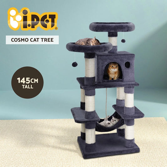 i.Pet Cat Tree Tower Scratching Post Scratcher 145cm Wood Condo House Toys Bed