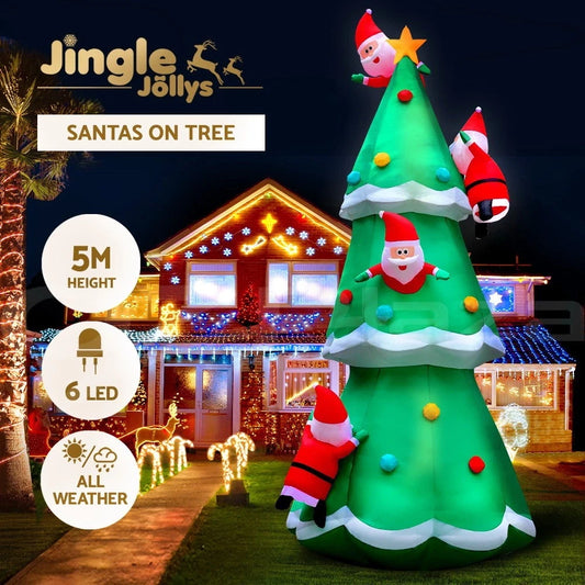 Jingle Jollys Christmas Inflatable Santa Tree 5M Outdoor Xmas Decorations Lights