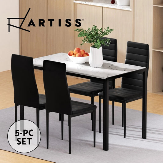Artiss Dining Table and Chairs Set of 5 Glossy Marble Effect Home Kitchen Lounge
