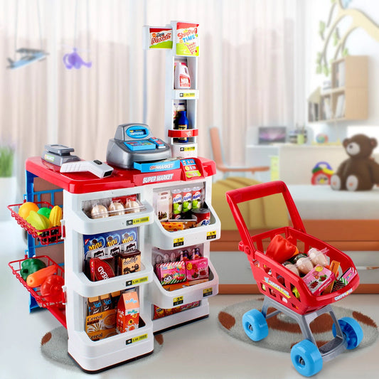 Keezi Kids Supermarket Playset Pretend Food Store Trolley Shopping Cash Register