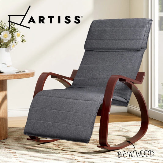 Artiss Rocking Armchair Footrest Nursing Chair Lounge Recliner Fabric Charcoal