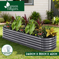 Green Fingers Garden Bed 240X80X42cm Oval Planter Box Raised Galvanised