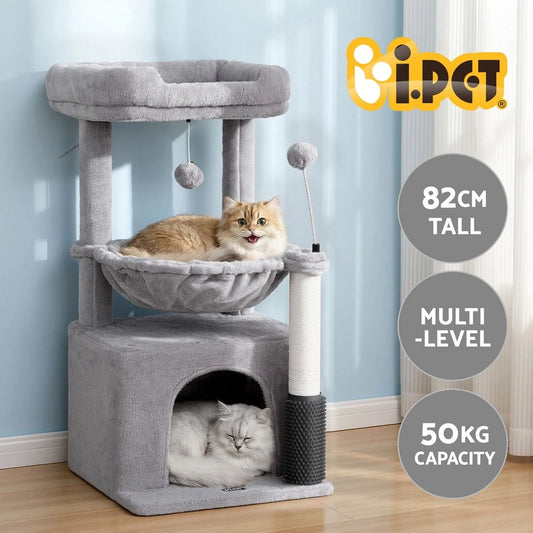 i.Pet Cat Tree Tower 82cm Scratching Post Furniture Scratcher House Light Grey