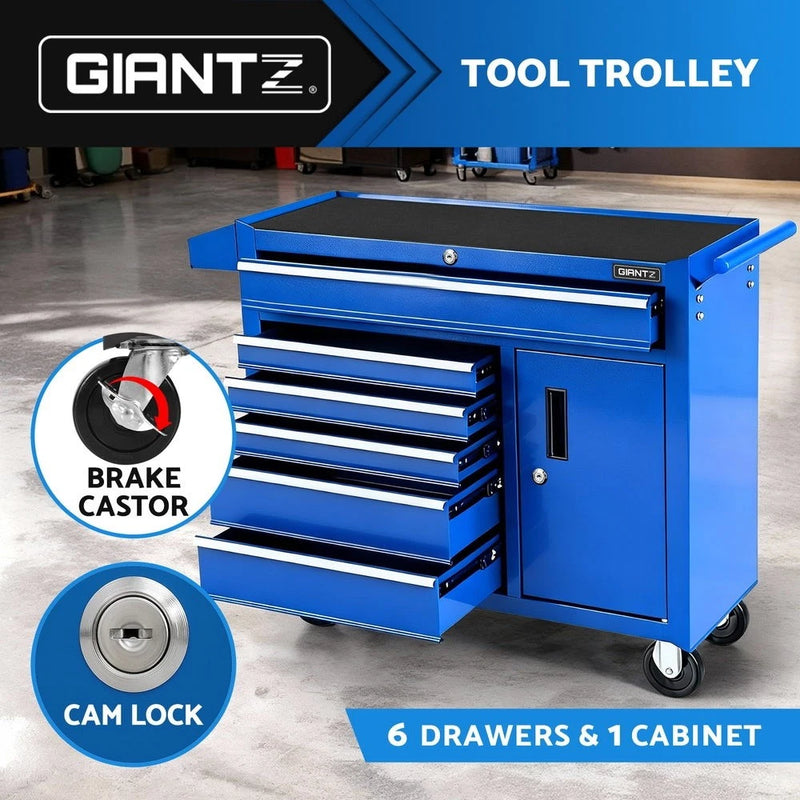 Giantz 6 Drawer Tool Chest Trolley Cabinet Cart Toolbox Storage Organiser Wheels