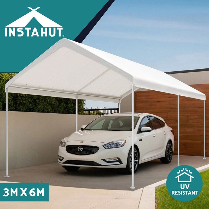 Instahut Carports 3x6m Carport Kits Steel Shelter Canopy Portable Garage Gazebo