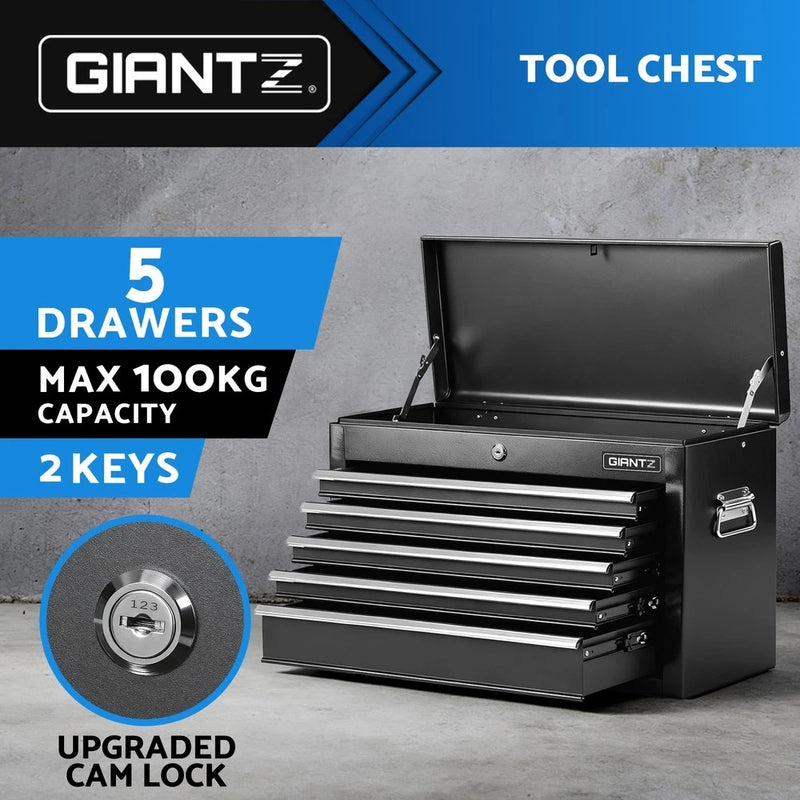 GIANTZ 5 Drawer Tool Box Chest Cabinet Lockable Garage Storage Organiser Black