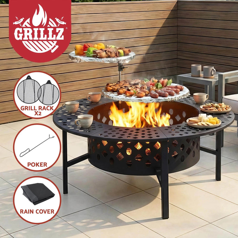Grillz Fire Pit BBQ Charcoal Smoker Portable Mesh Pits Outdoor Camping Fireplace