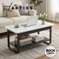 Artiss Coffee Table 2-Tier Marble Finish U-Shaped Sofa Side Table Black & White