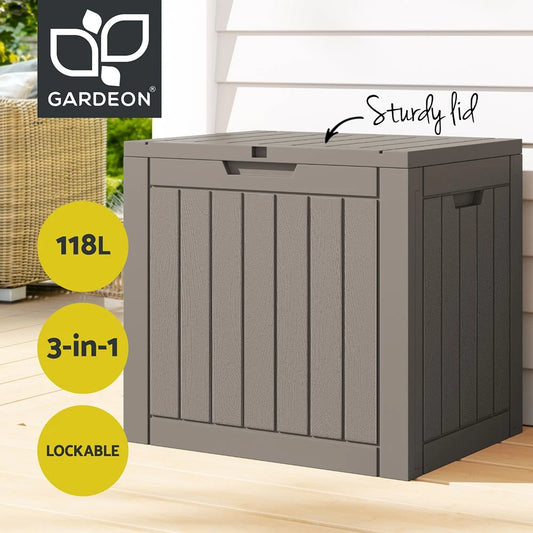 Gardeon Outdoor Storage Box 118L Grey Lockable Garden Shed Container