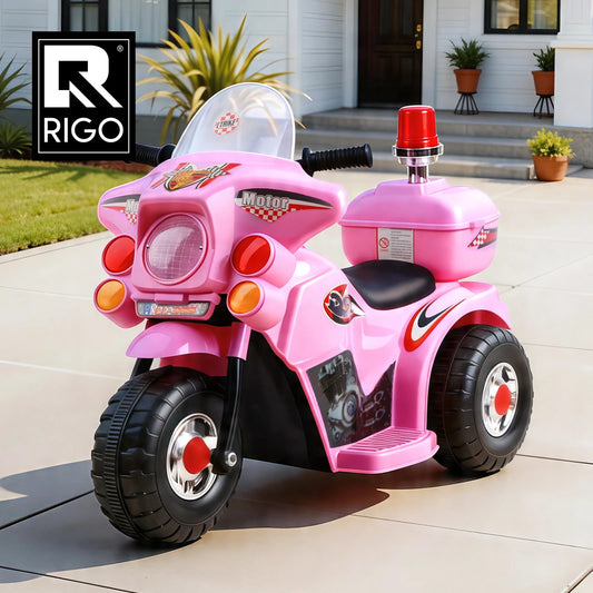 Rigo Kids Electric Ride On Police Motorcycle Motorbike 6V Battery Pink