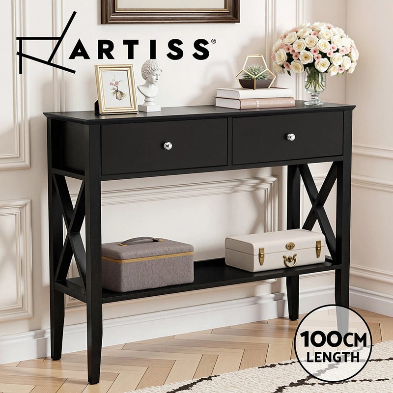 Artiss Console Table Sofa Table 2 Drawers Hallway Entryway Shelf 100CM Black