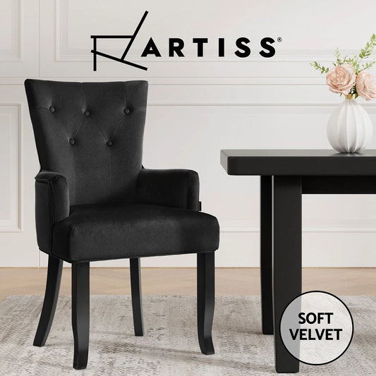 Artiss 1x Dining Chair French Provincial Chairs Cafe Kitchen Retro Velvet Black