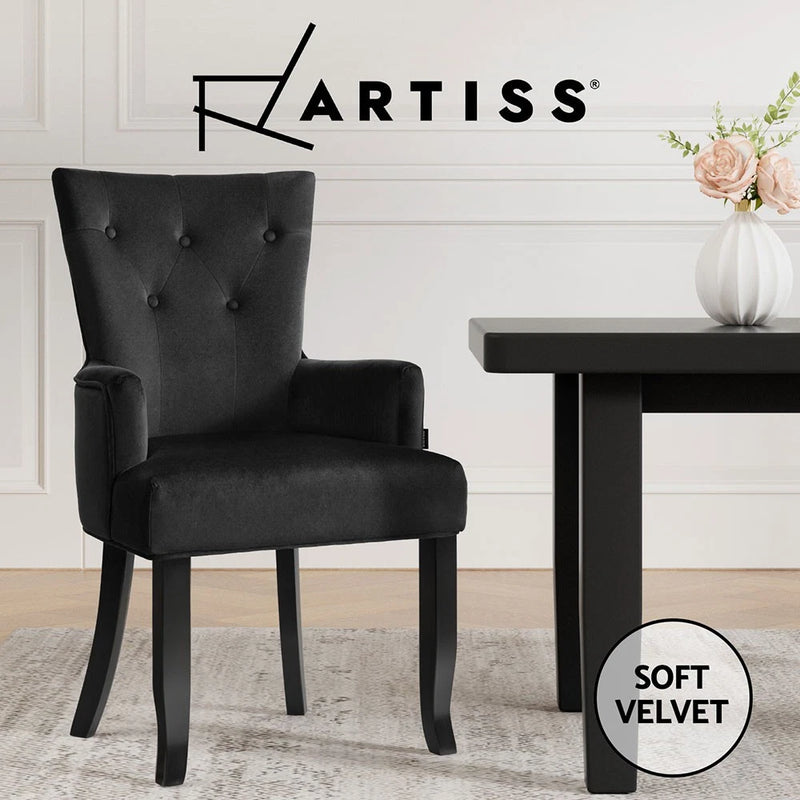 Artiss 1x Dining Chair French Provincial Chairs Cafe Kitchen Retro Velvet Black
