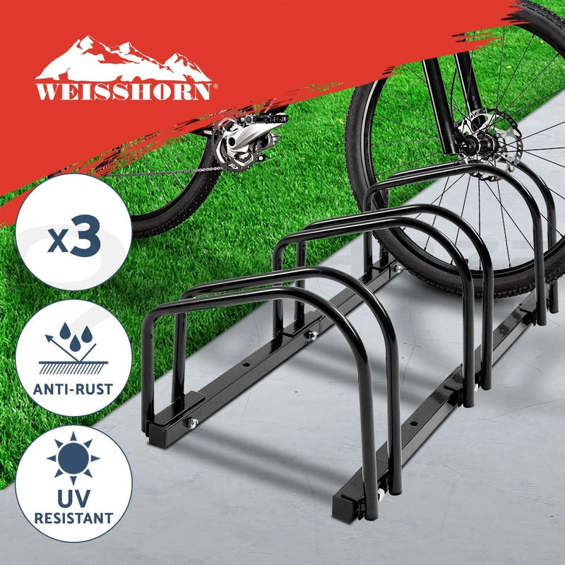 Weisshorn 3 Bike Stand Rack Bicycle Storage Floor Parking Holder Cycling Black