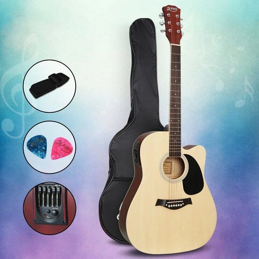 Alpha 41” Inch Electric Acoustic Guitar Wooden Classical Full Size EQ Bass Natur