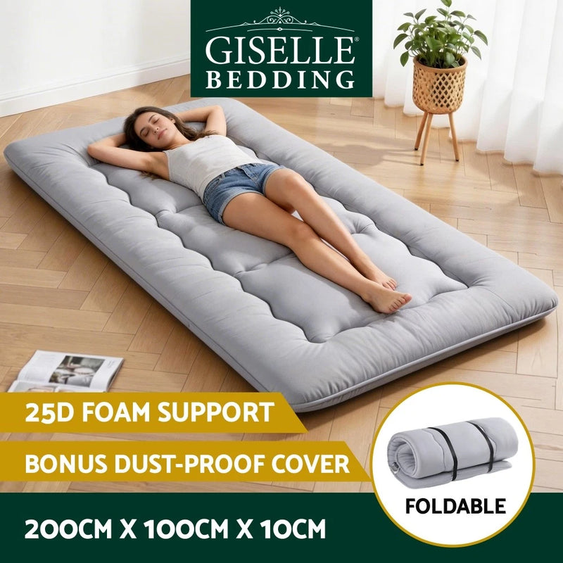 Giselle 10cm Japanese Floor Mattress Foldable Futon Mattress Washable Cover Grey