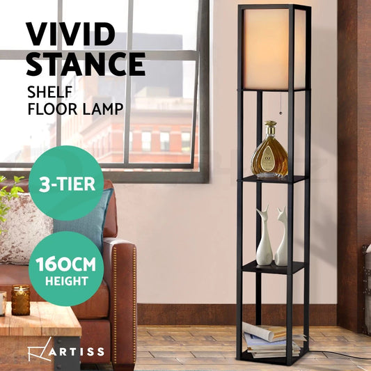 Artiss Floor Lamp 3 Tier Shelf Storage LED Light Stand Home Room Vintage Black