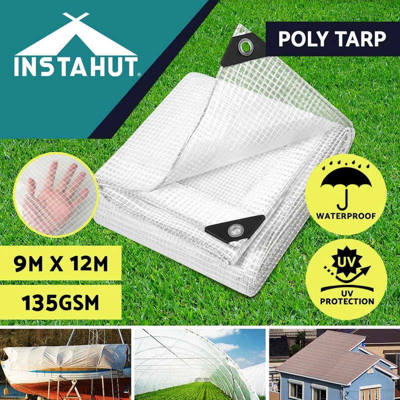 Instahut Tarpaulin Tarp 9x12m Canvas Heavy Duty Camping Poly Tarps Cover Tent