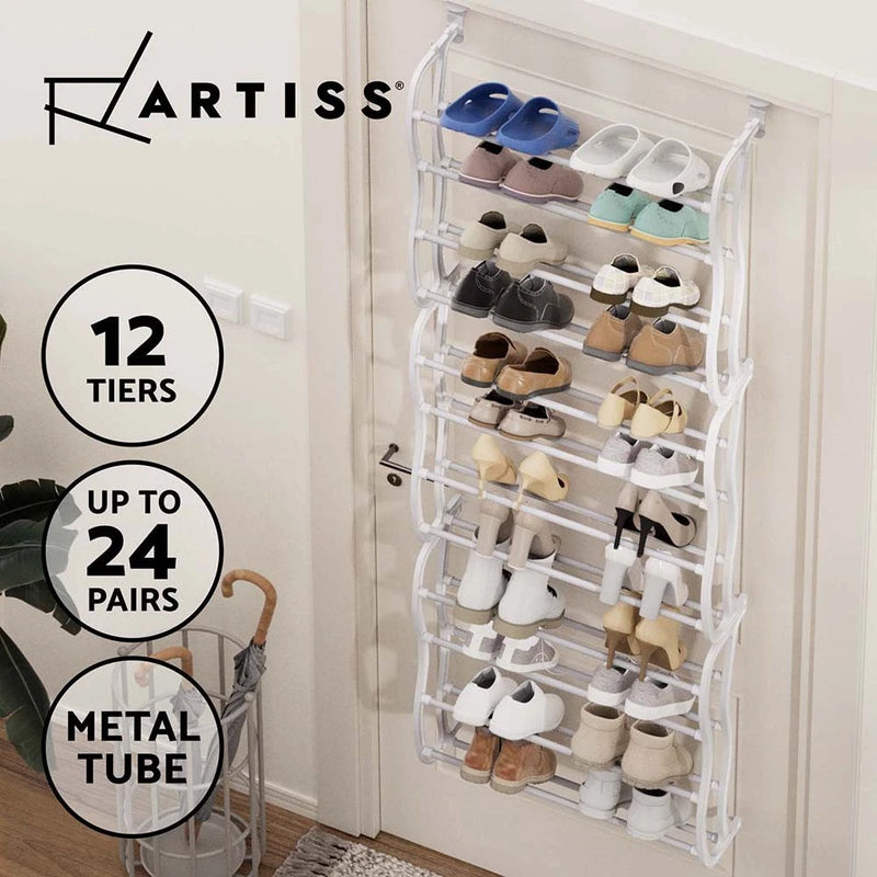 Artiss Shoe Rack Storage Cabinet Hanging Over Door 12-tier Metal Shelves