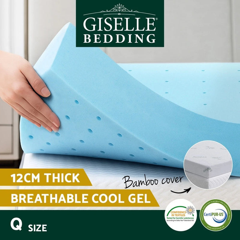 Giselle Bedding 12cm Memory Foam Mattress Topper Ventilated Gel Bamboo QUEEN