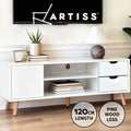 Artiss TV Cabinet Entertainment Unit Stand 120cm 2 Storage Drawers White Larin