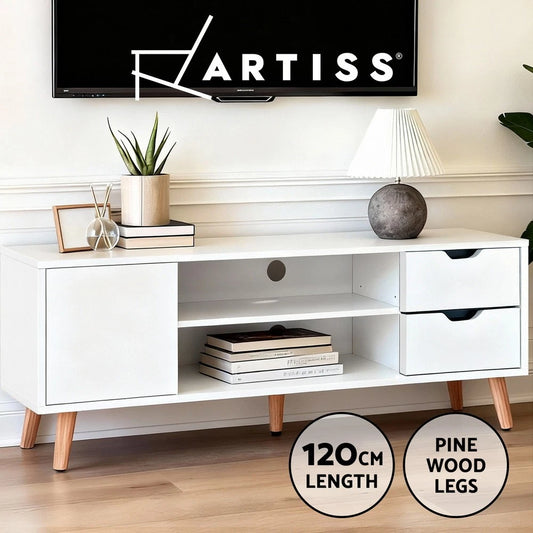 Artiss TV Cabinet Entertainment Unit Stand 120cm 2 Storage Drawers White Larin