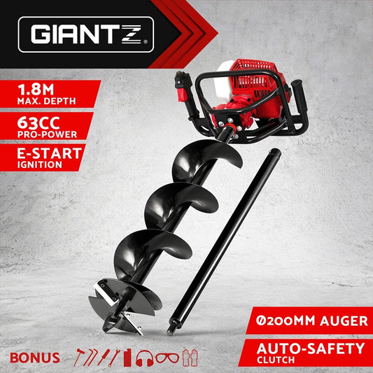 Giantz Post Hole Digger Petrol Extension Drill Fence Borer 200mm Auger Bits