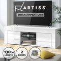 Artiss Entertainment Unit Stand TV Cabinet 130cm Glass Shelves White Ivan