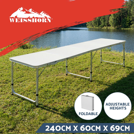 Weisshorn Folding Camping Table 240CM Portable Outdoor Picnic BBQ Aluminium Desk