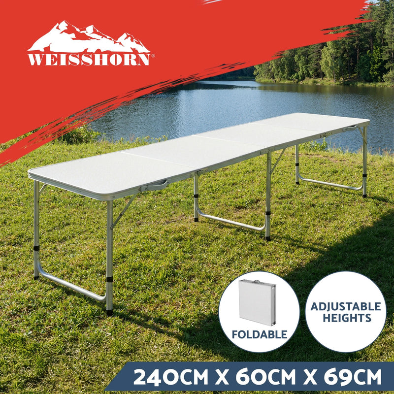 Weisshorn Folding Camping Table 240CM Portable Outdoor Picnic BBQ Aluminium Desk