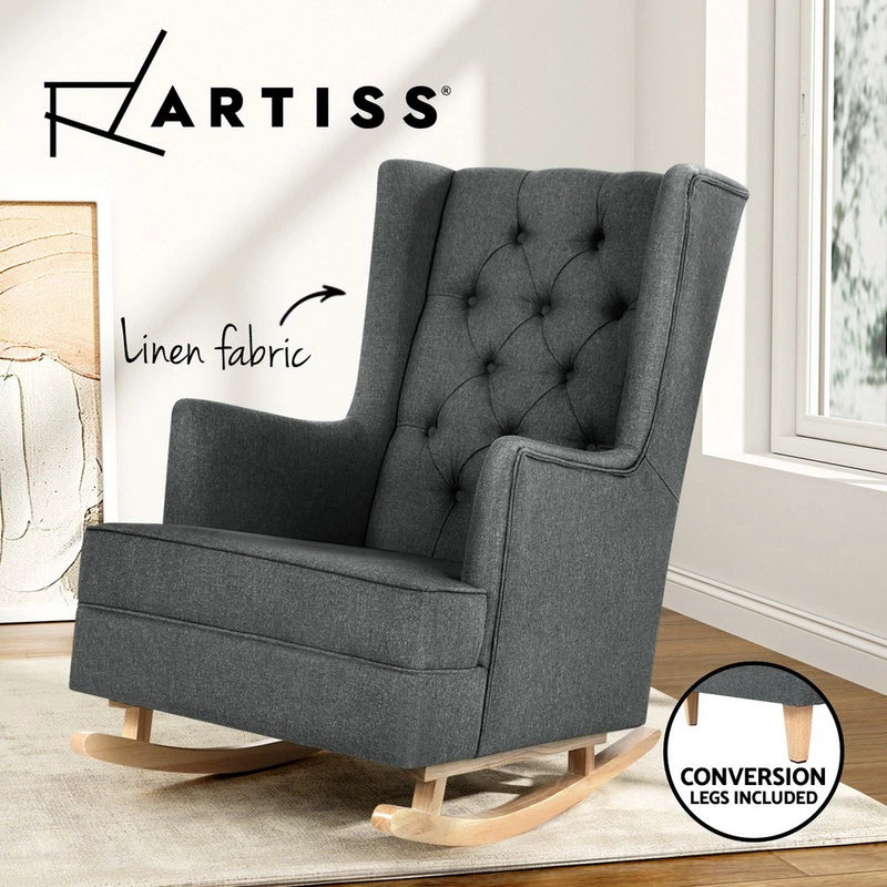 Artiss Rocking Armchair Feeding Chair Fabric Armchairs Lounge Recliner Charcoal