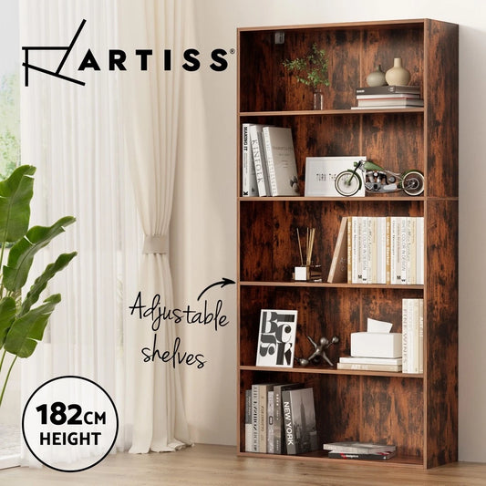 Artiss Bookshelf 5 Tiers Display Book Shelves Storage Stand Bookcase Walnut