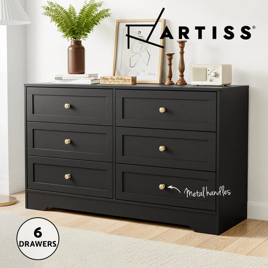 Artiss 6 Chest of Drawers Tallboy Cabinet - LEIF Black