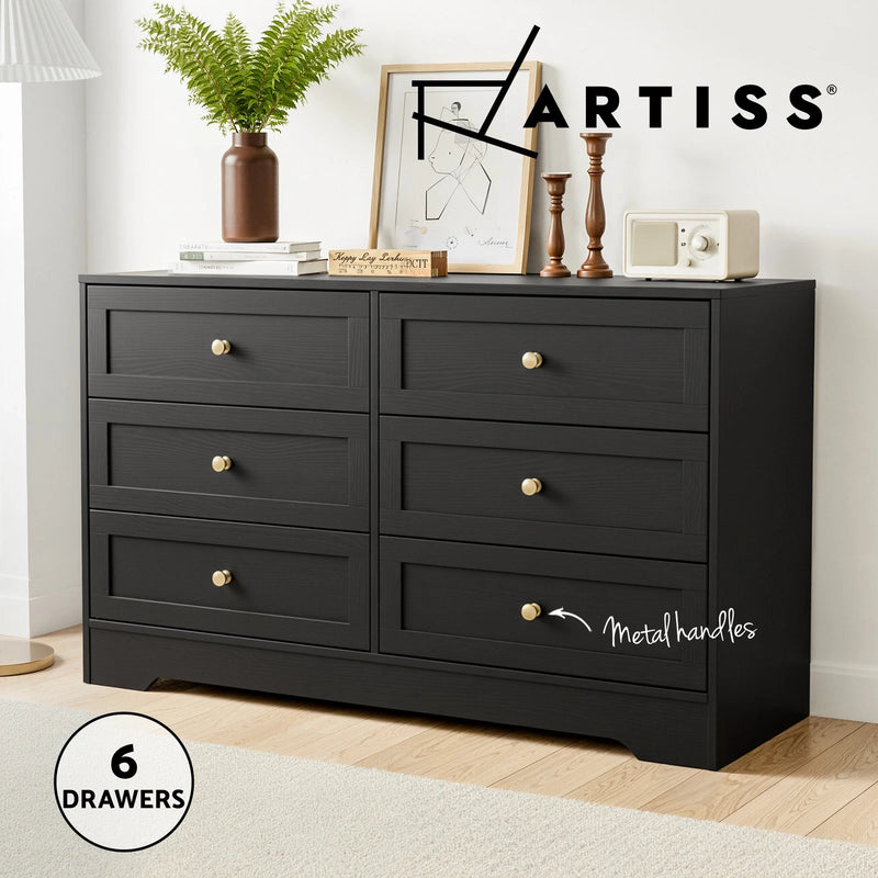 Artiss 6 Chest of Drawers Tallboy Cabinet - LEIF Black