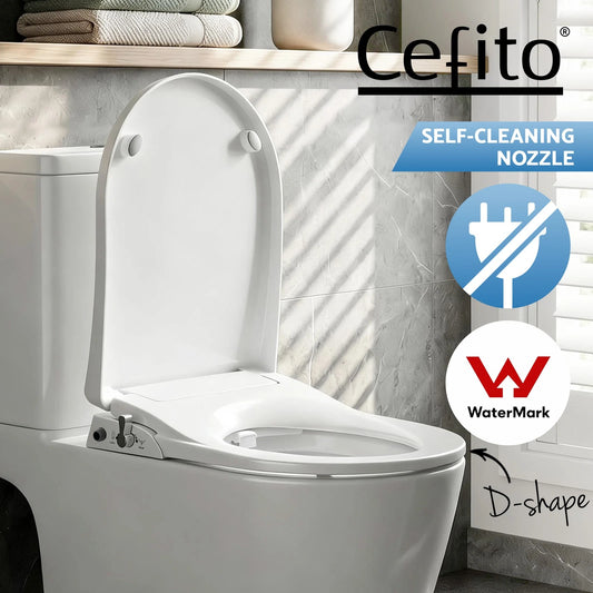 Cefito Non Electric Bidet Toilet Seat D-Shape Dual Nozzle Soft Close WaterMark