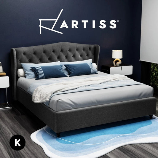 Artiss Bed Frame KING Single Size Mattress Base Wooden Platform Fabric Charcoal